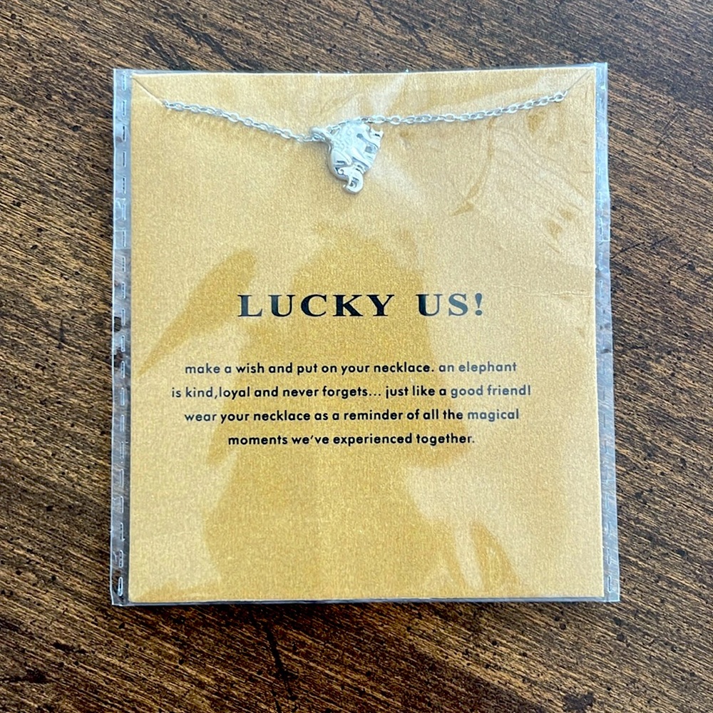 **NEW sterling silver necklace with mini Elephant pendant "Lucky Us" - 16"